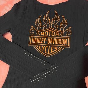 Authentic Harley-Davidson Black Body Suit  with Vibrant Orange Script + Flames.